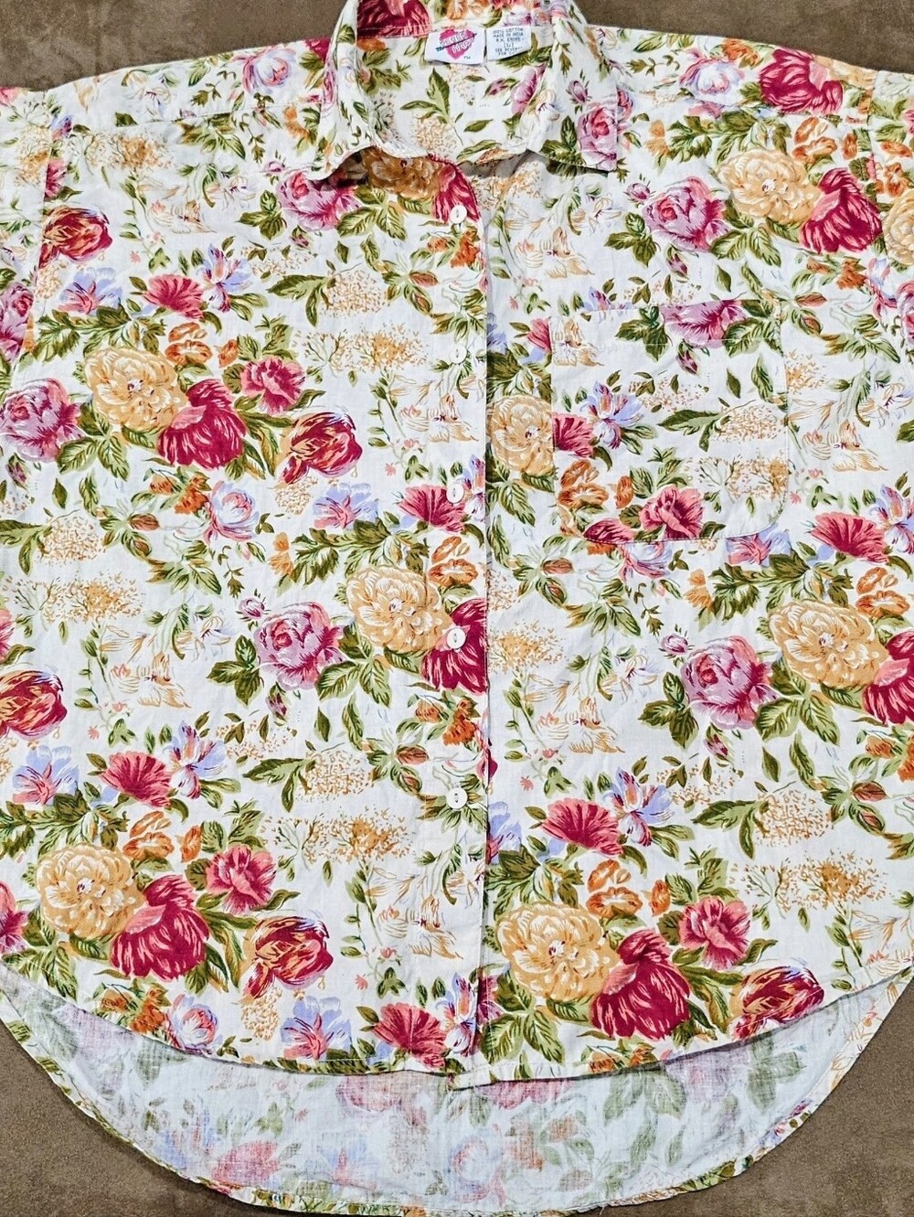 Vintage 90s Keren Hart Floral Button Down Shirt Large Cottagecore 100% CottonTop